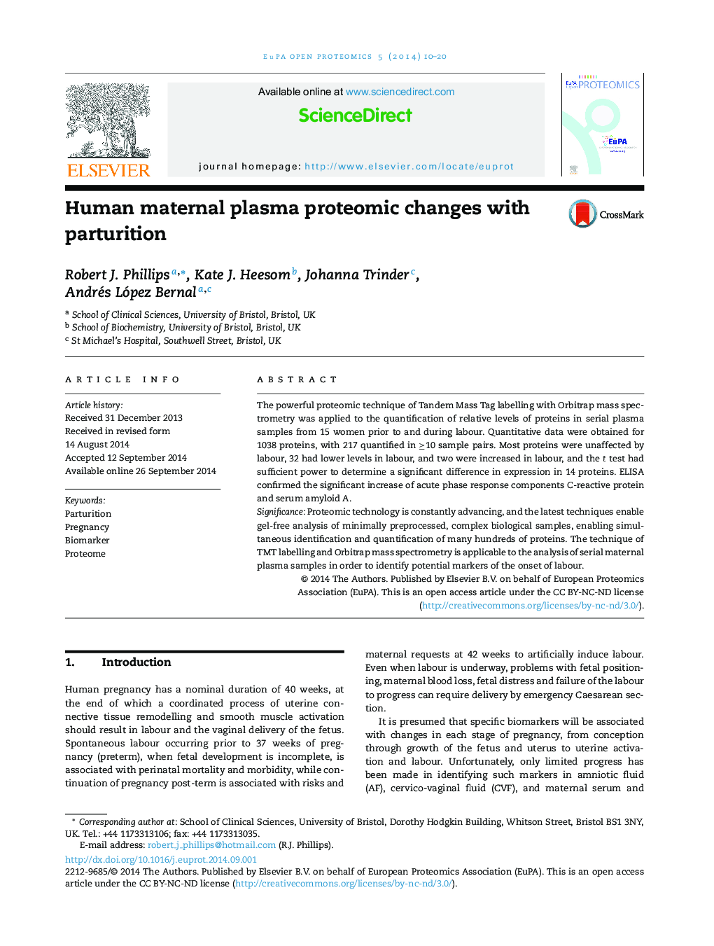 Human maternal plasma proteomic changes with parturition