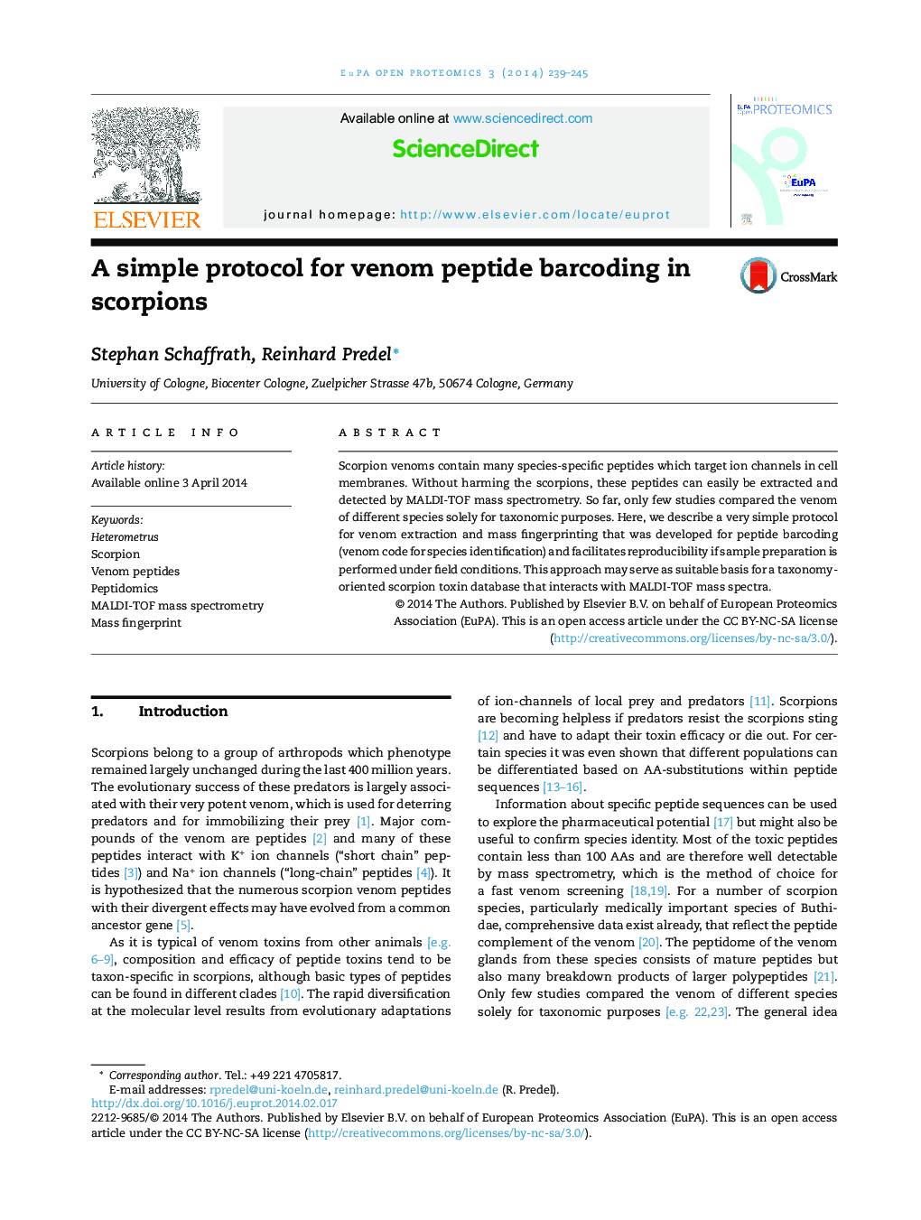 A simple protocol for venom peptide barcoding in scorpions 