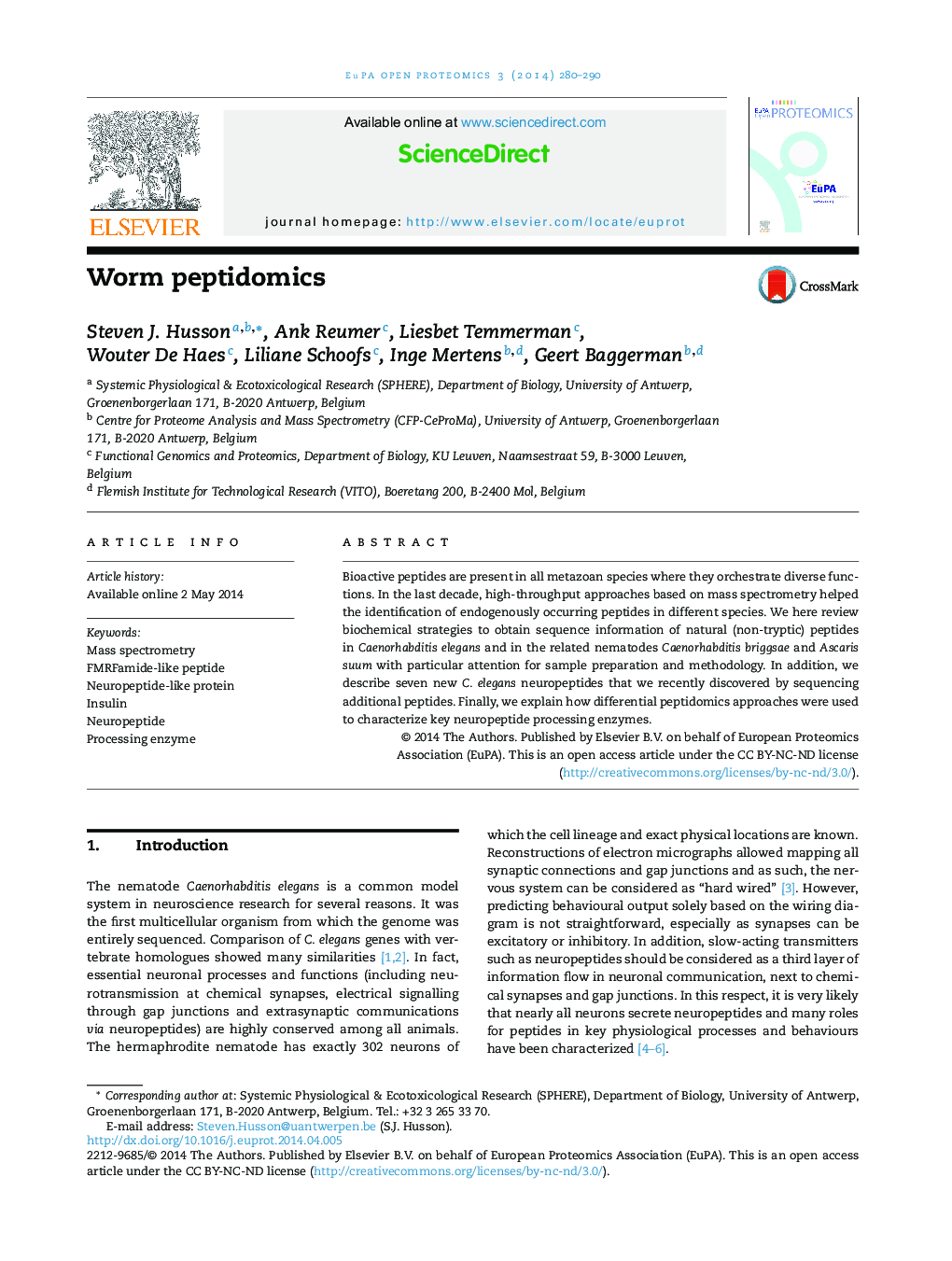 Worm peptidomics 