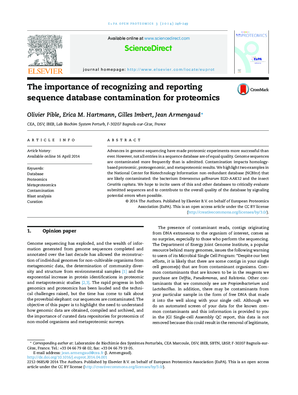 The importance of recognizing and reporting sequence database contamination for proteomics 