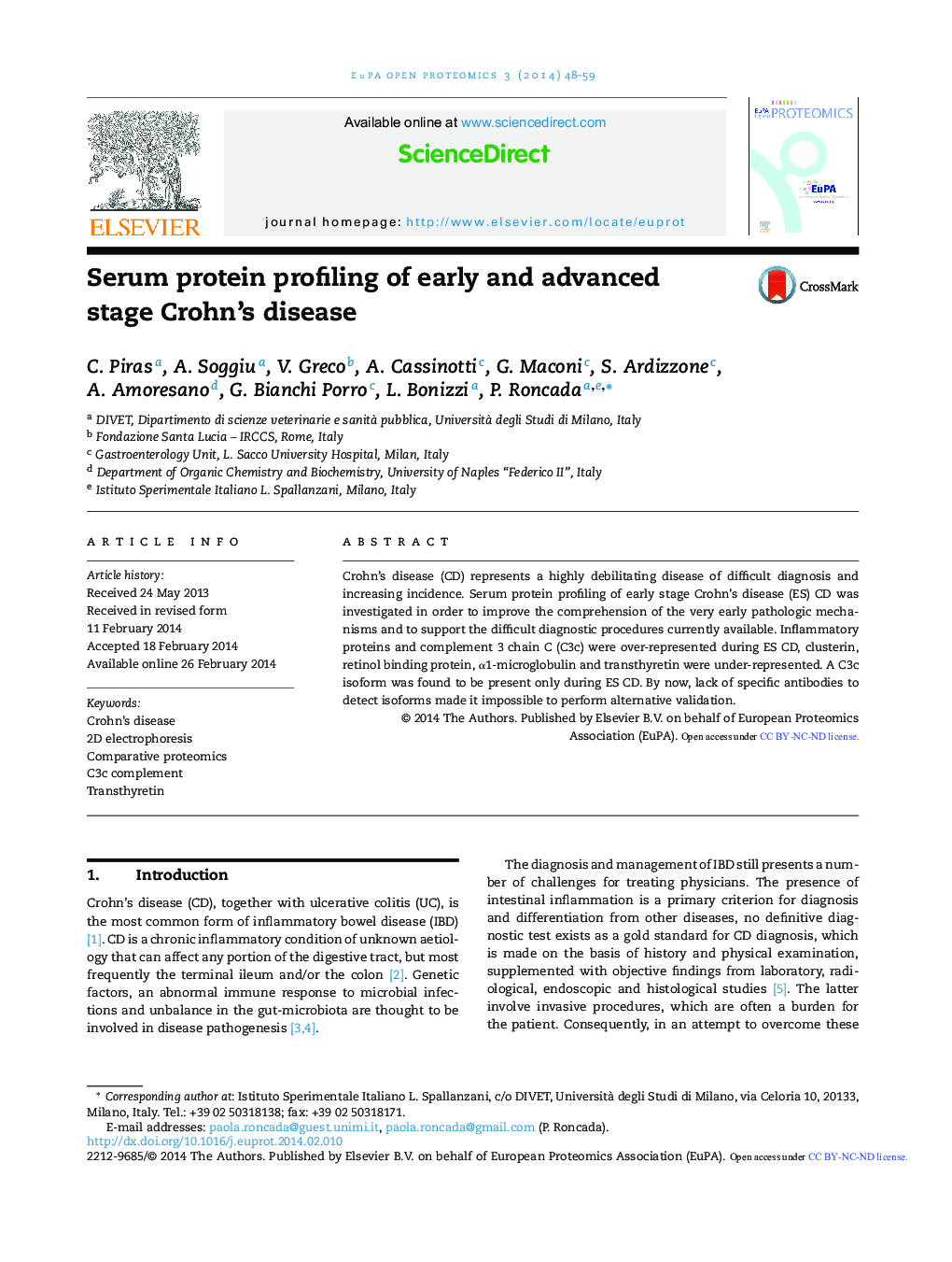 Serum protein profiling of early and advanced stage Crohn's disease 