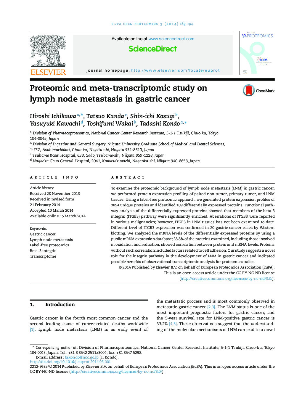 Proteomic and meta-transcriptomic study on lymph node metastasis in gastric cancer 
