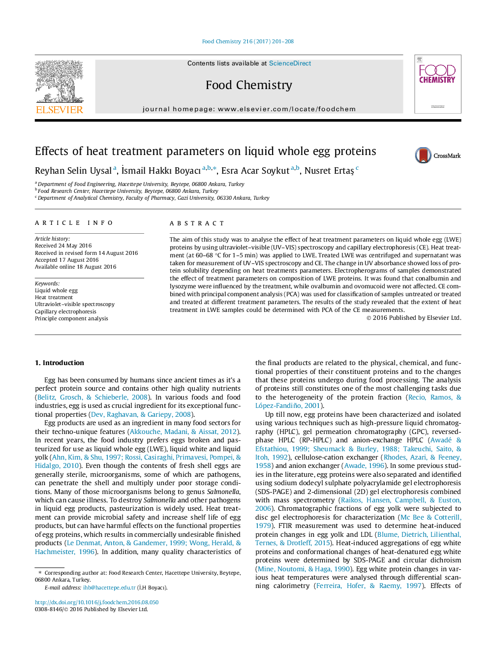 Effects of heat treatment parameters on liquid whole egg proteins