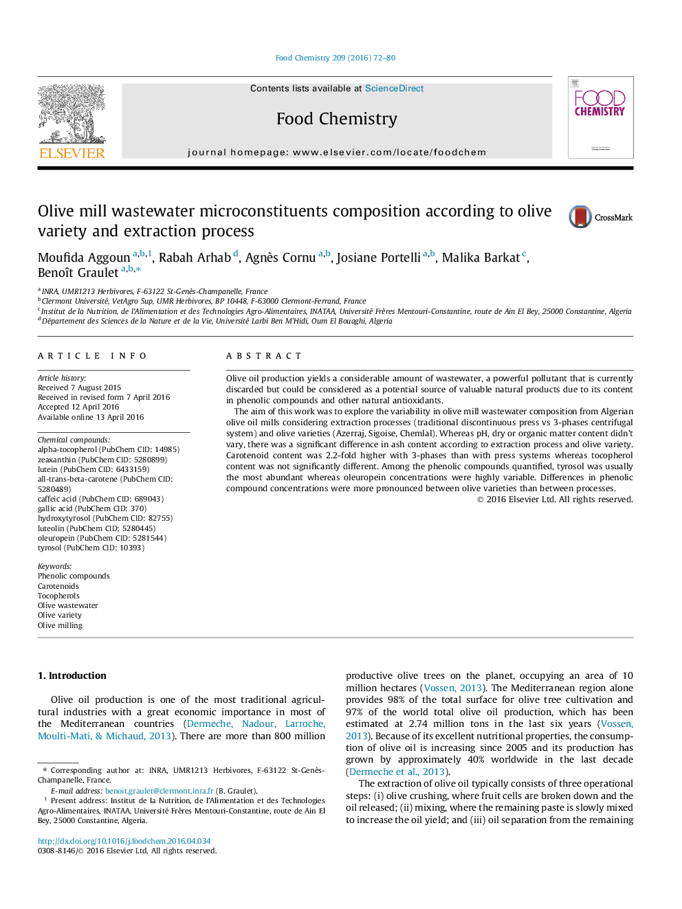 Olive mill wastewater microconstituents composition according to olive variety and extraction process