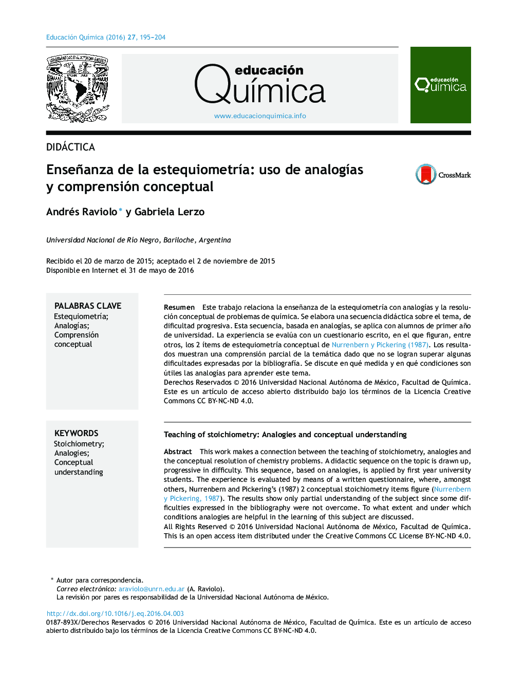 Enseñanza de la estequiometría: uso de analogías y comprensión conceptual 