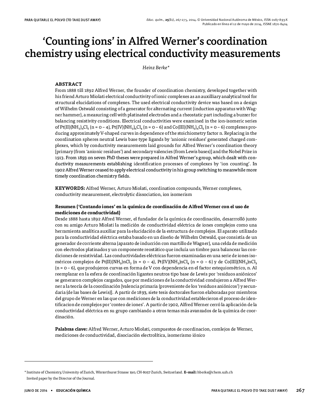 ‘Counting ions’ in Alfred Werner’s coordination chemistry using electrical conductivity measurements