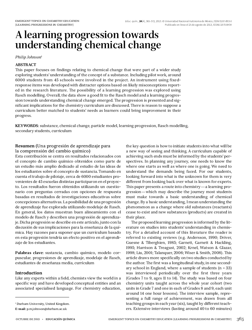 A learning progression towards understanding chemical change