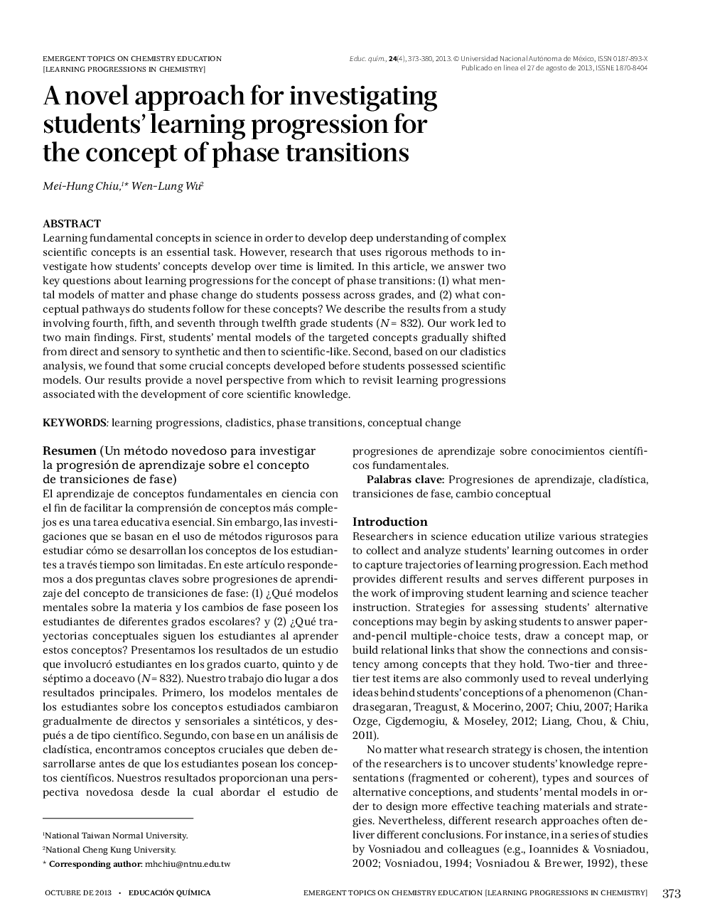 A novel approach for investigating students’ learning progression for the concept of phase transitions