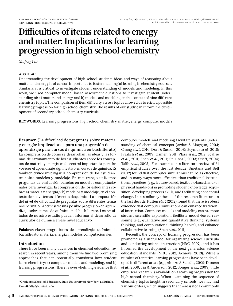 Difficulties of items related to energy and matter: Implications for learning progression in high school chemistry