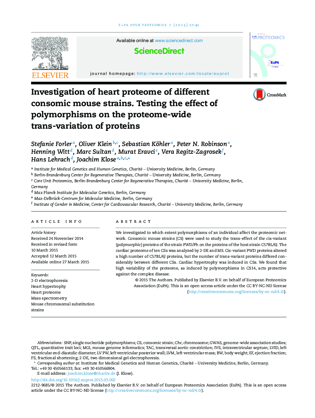 Investigation of heart proteome of different consomic mouse strains. Testing the effect of polymorphisms on the proteome-wide trans-variation of proteins