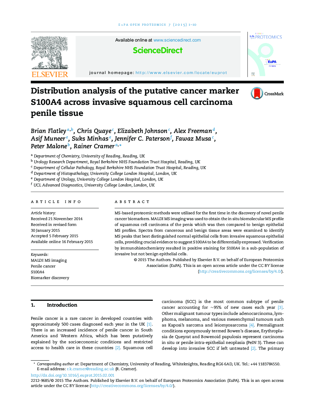 Distribution analysis of the putative cancer marker S100A4 across invasive squamous cell carcinoma penile tissue