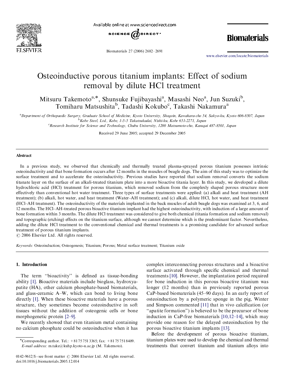 Osteoinductive porous titanium implants: Effect of sodium removal by dilute HCl treatment