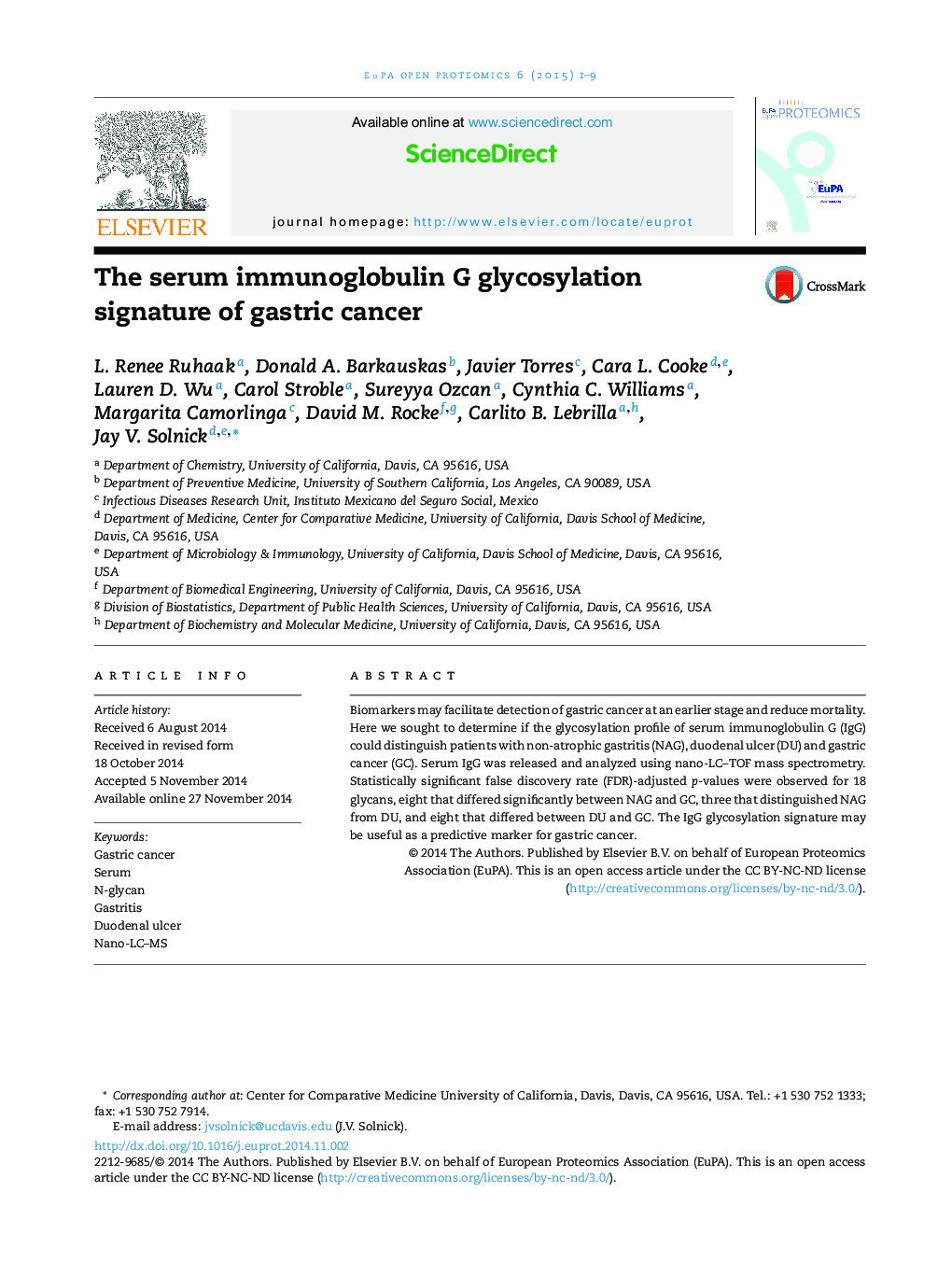 The serum immunoglobulin G glycosylation signature of gastric cancer 