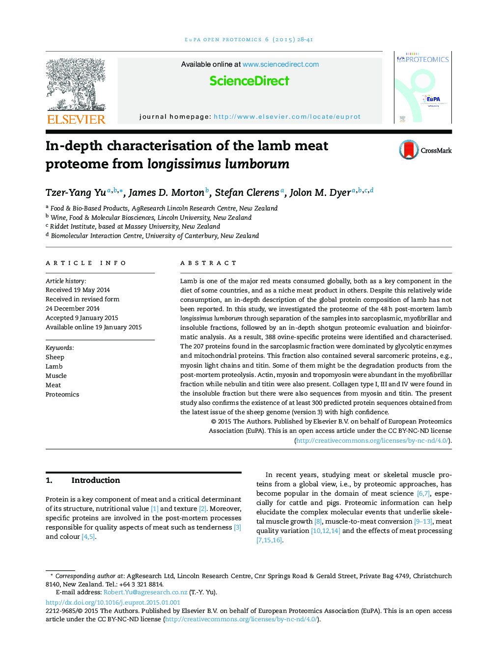 In-depth characterisation of the lamb meat proteome from longissimus lumborum 