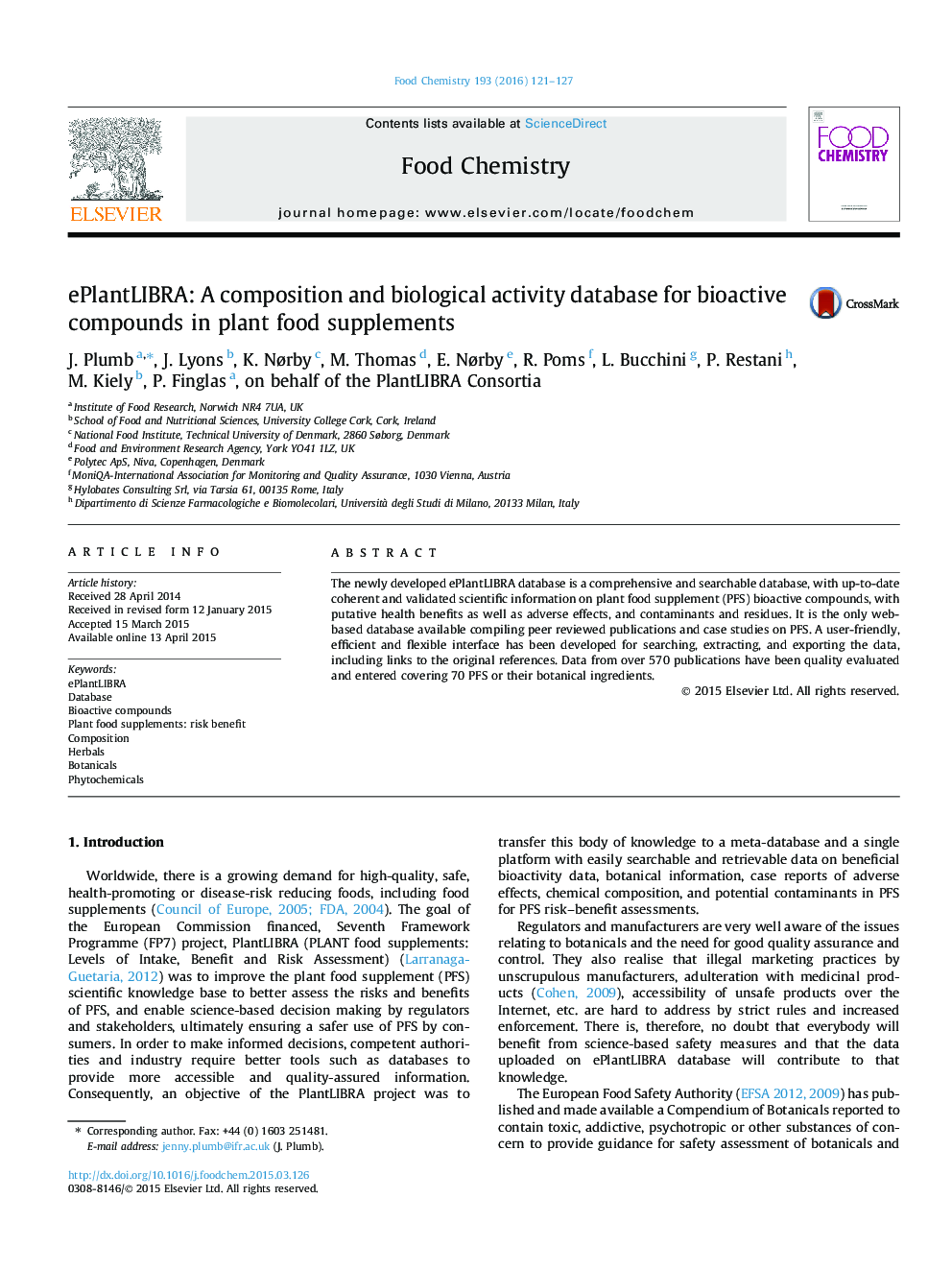 ePlantLIBRA: A composition and biological activity database for bioactive compounds in plant food supplements