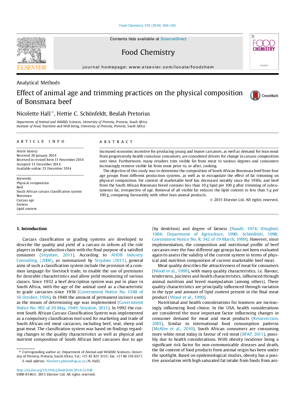 Effect of animal age and trimming practices on the physical composition of Bonsmara beef