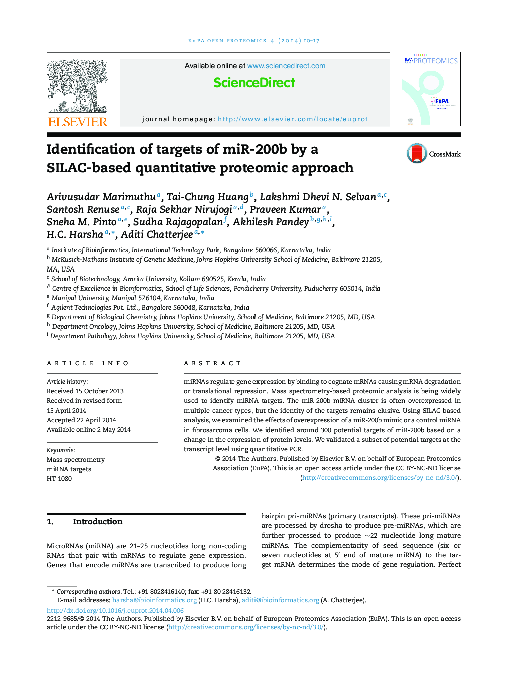 Identification of targets of miR-200b by a SILAC-based quantitative proteomic approach