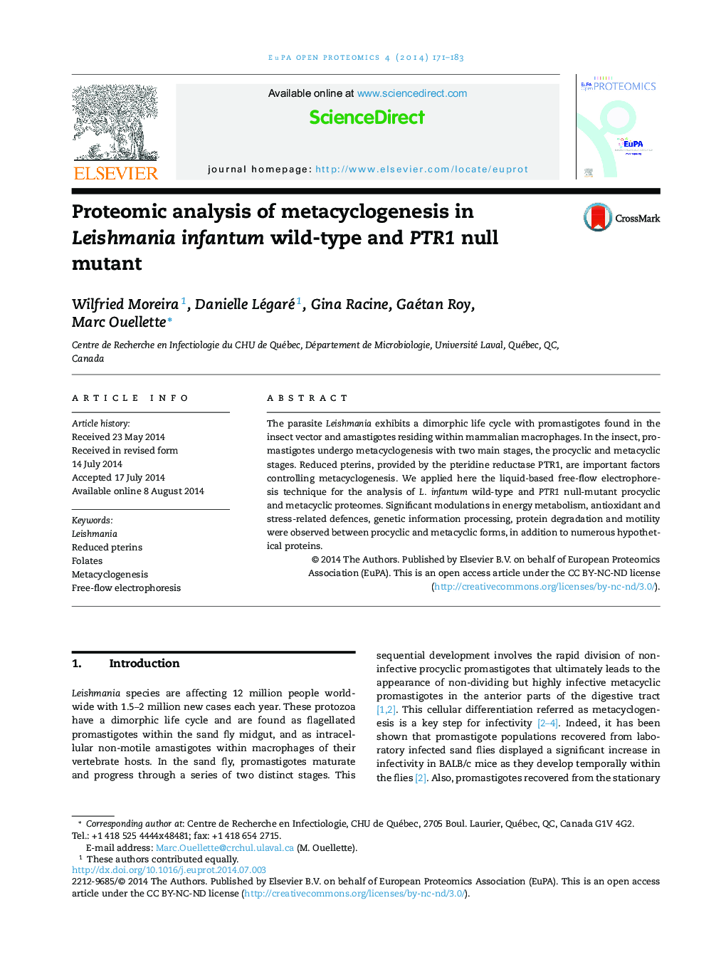 Proteomic analysis of metacyclogenesis in Leishmania infantum wild-type and PTR1 null mutant