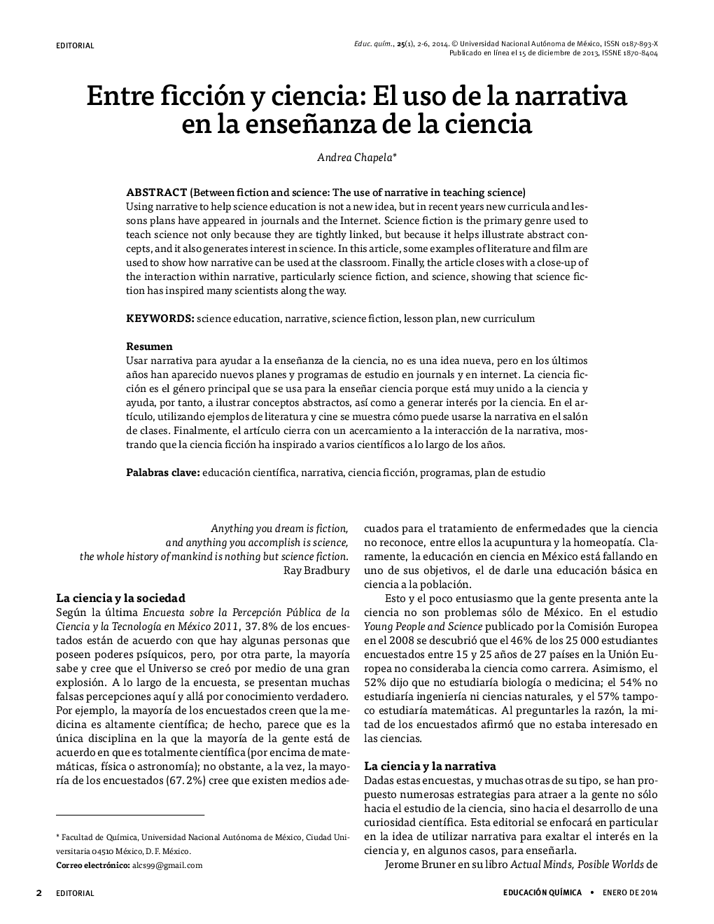 Entre ficción y ciencia: El uso de la narrativa en la enseñanza de la ciencia