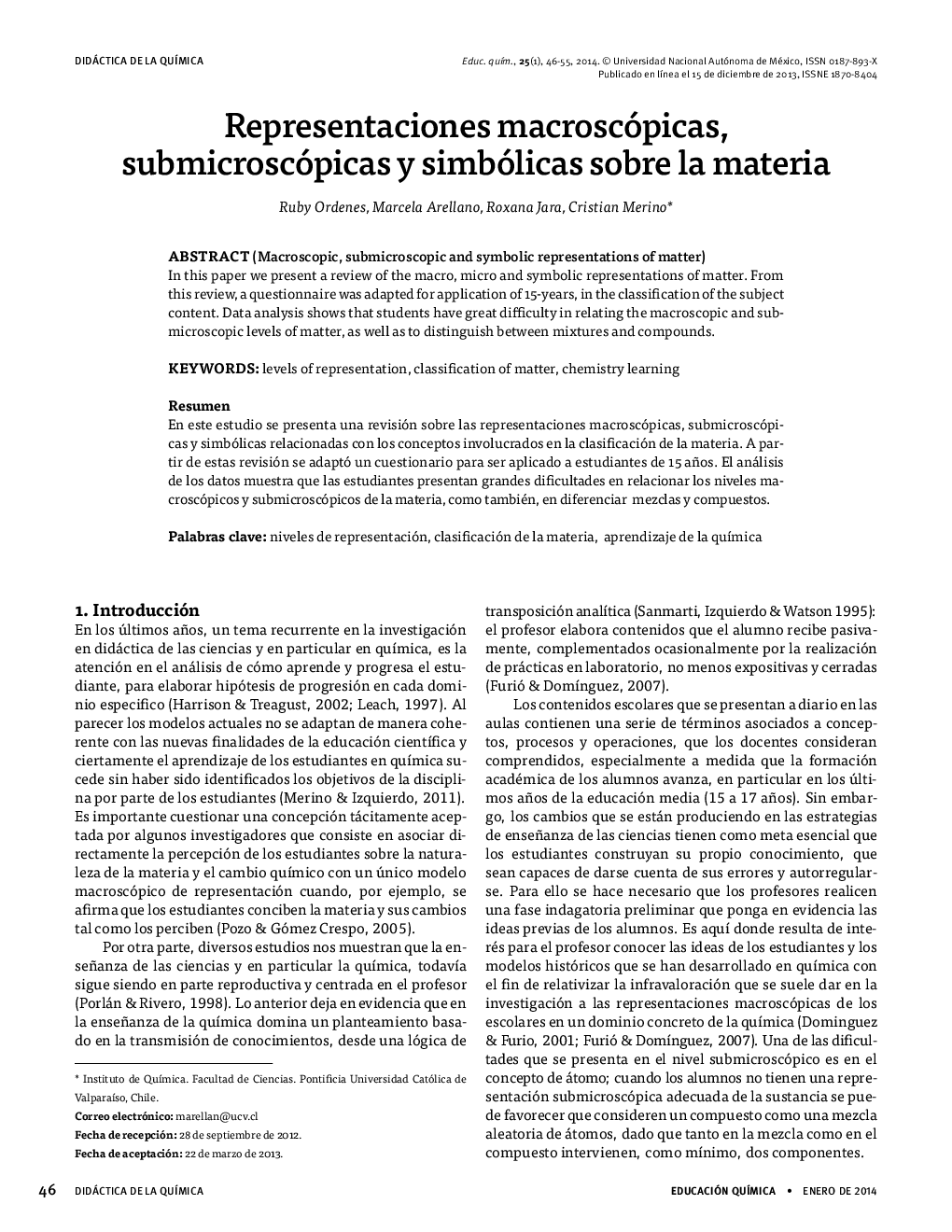Representaciones macroscópicas, submicroscópicas y simbólicas sobre la materia