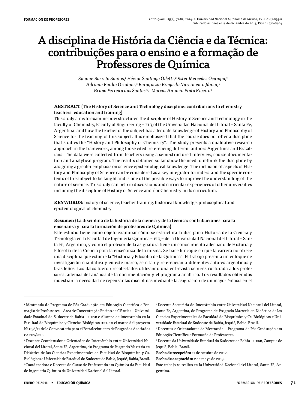 عکس صفحه اول مقاله: A disciplina de História da Ciência e da Técnica: contribuições para o ensino e a formação de Professores de Química * A disciplina de História da Ciência e da Técnica: contribuições para o ensino e a formação de Professores de Química *
