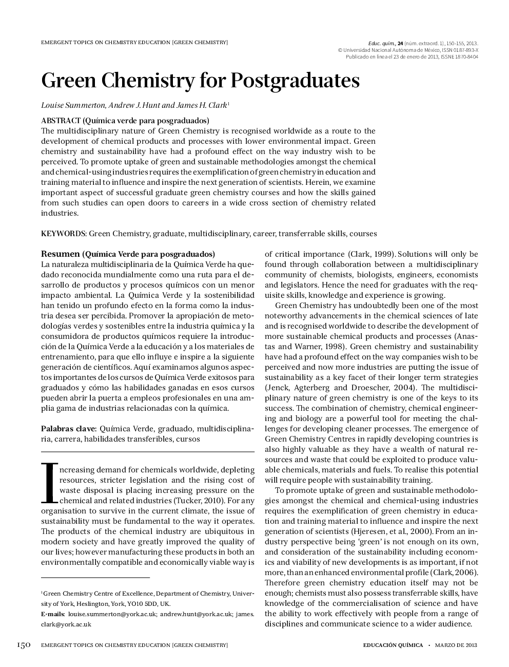 Green Chemistry for Postgraduates