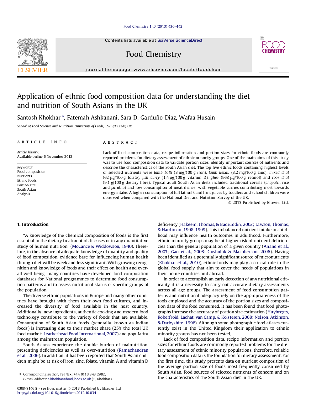 Application of ethnic food composition data for understanding the diet and nutrition of South Asians in the UK