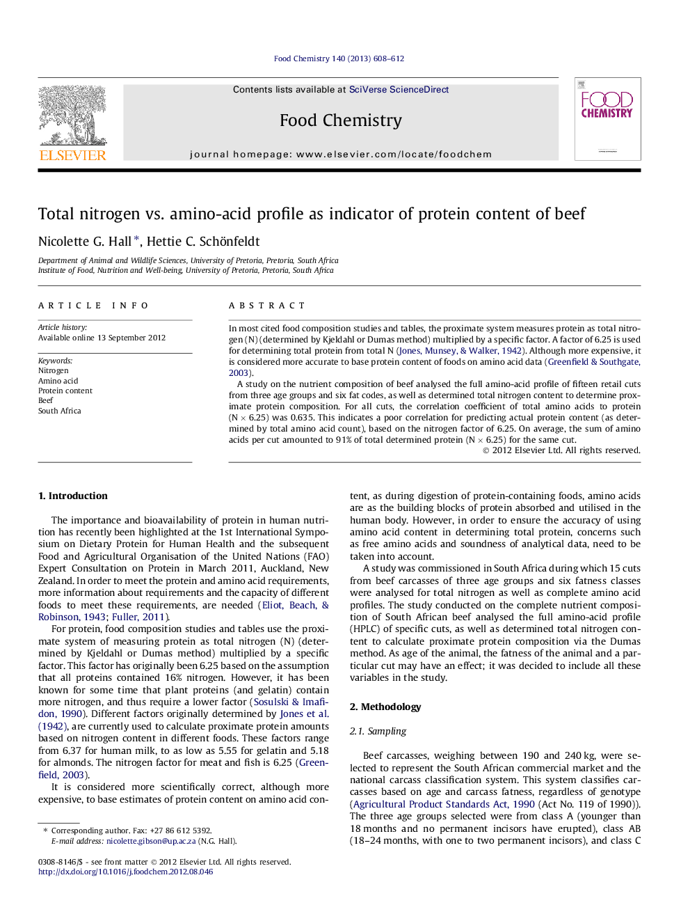 Total nitrogen vs. amino-acid profile as indicator of protein content of beef