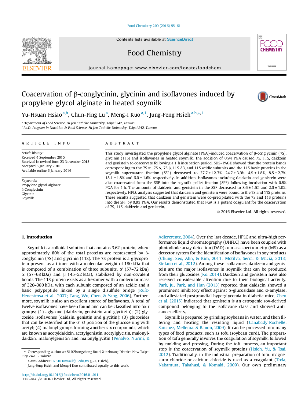 Coacervation of β-conglycinin, glycinin and isoflavones induced by propylene glycol alginate in heated soymilk