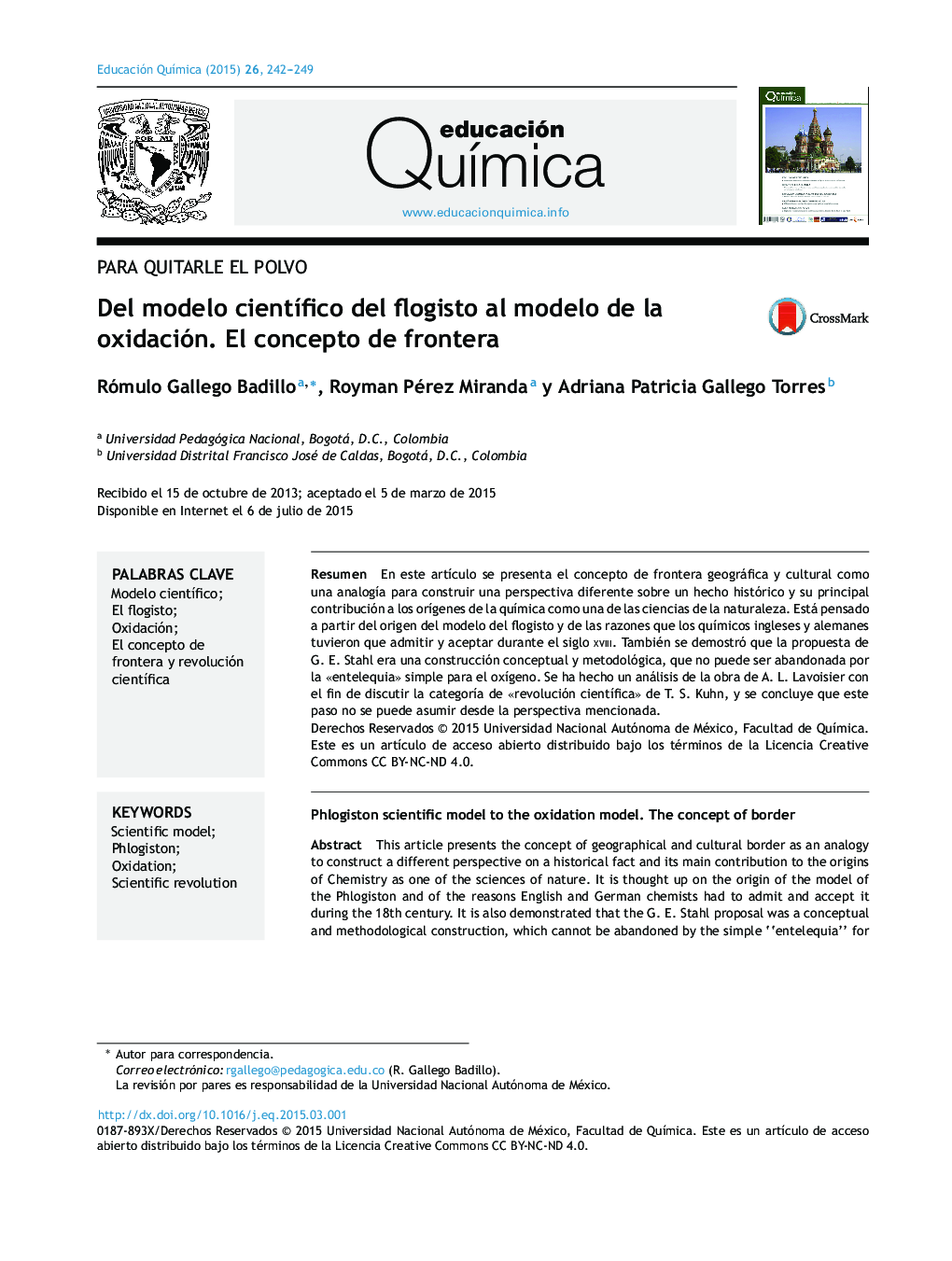 Del modelo científico del flogisto al modelo de la oxidación. El concepto de frontera 