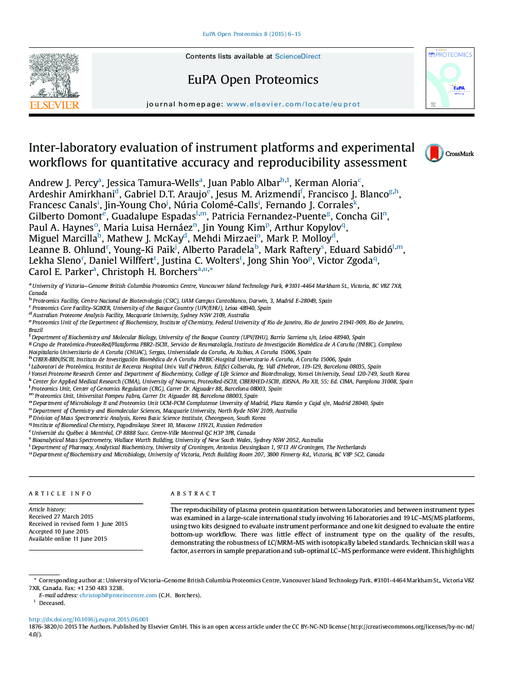 Inter-laboratory evaluation of instrument platforms and experimental workflows for quantitative accuracy and reproducibility assessment