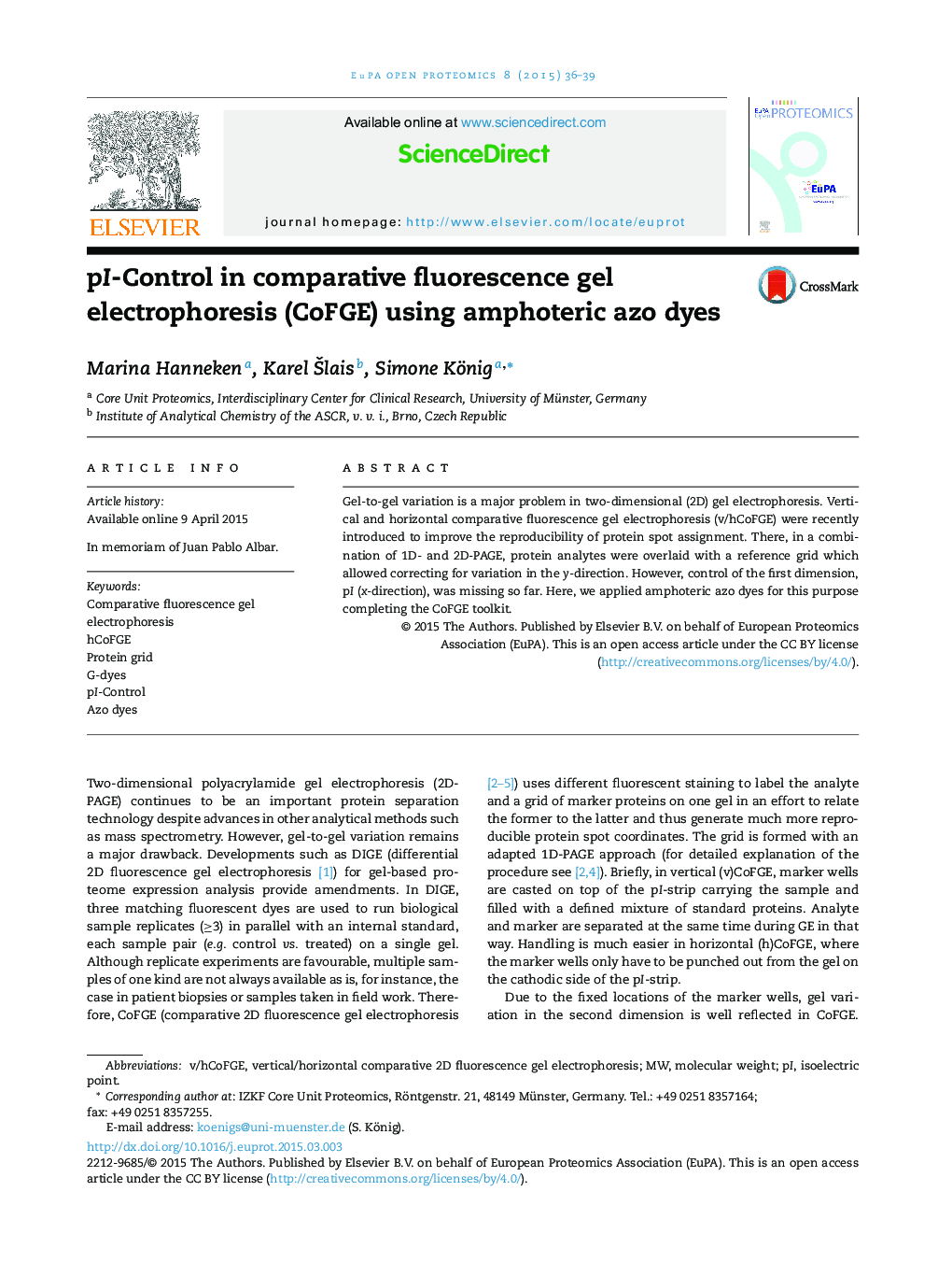 pI-Control in comparative fluorescence gel electrophoresis (CoFGE) using amphoteric azo dyes