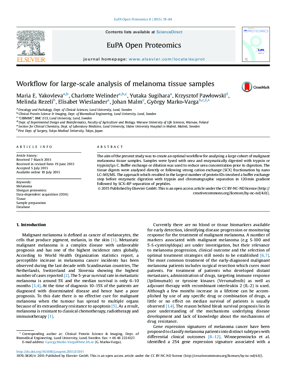 Workflow for large-scale analysis of melanoma tissue samples