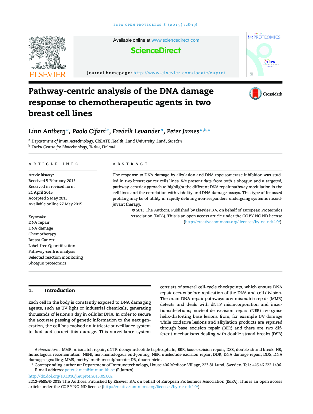 Pathway-centric analysis of the DNA damage response to chemotherapeutic agents in two breast cell lines