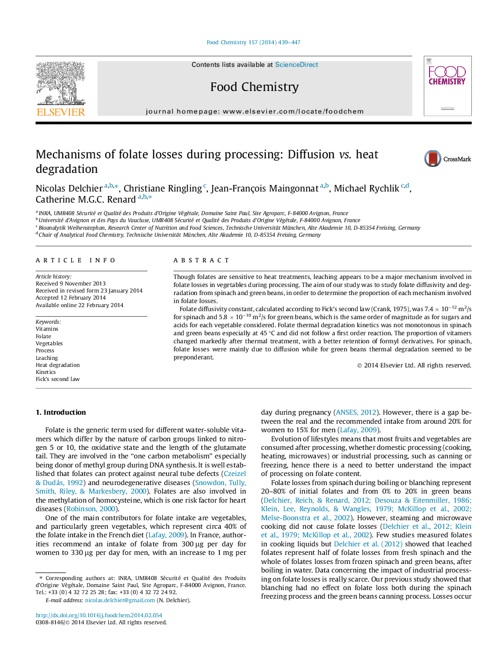 Mechanisms of folate losses during processing: Diffusion vs. heat degradation