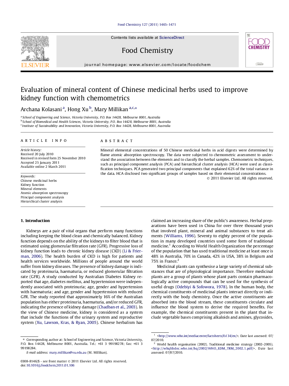 Evaluation of mineral content of Chinese medicinal herbs used to improve kidney function with chemometrics