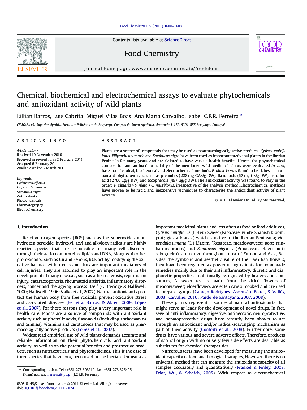 Chemical, biochemical and electrochemical assays to evaluate phytochemicals and antioxidant activity of wild plants