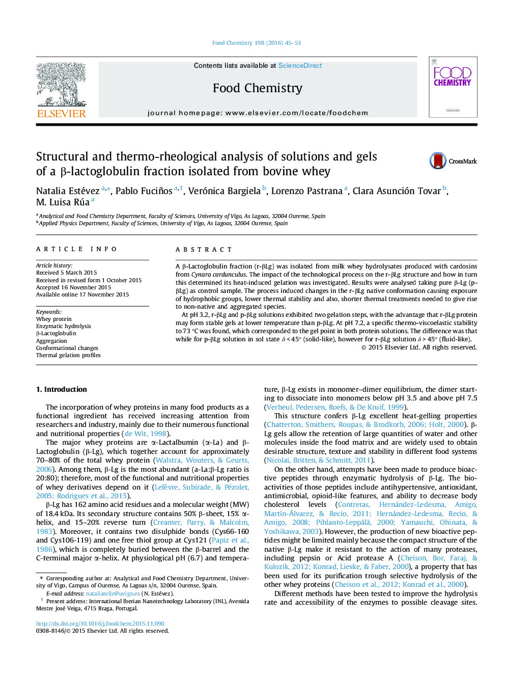 Structural and thermo-rheological analysis of solutions and gels of a β-lactoglobulin fraction isolated from bovine whey