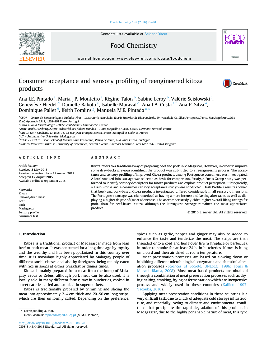 Consumer acceptance and sensory profiling of reengineered kitoza products