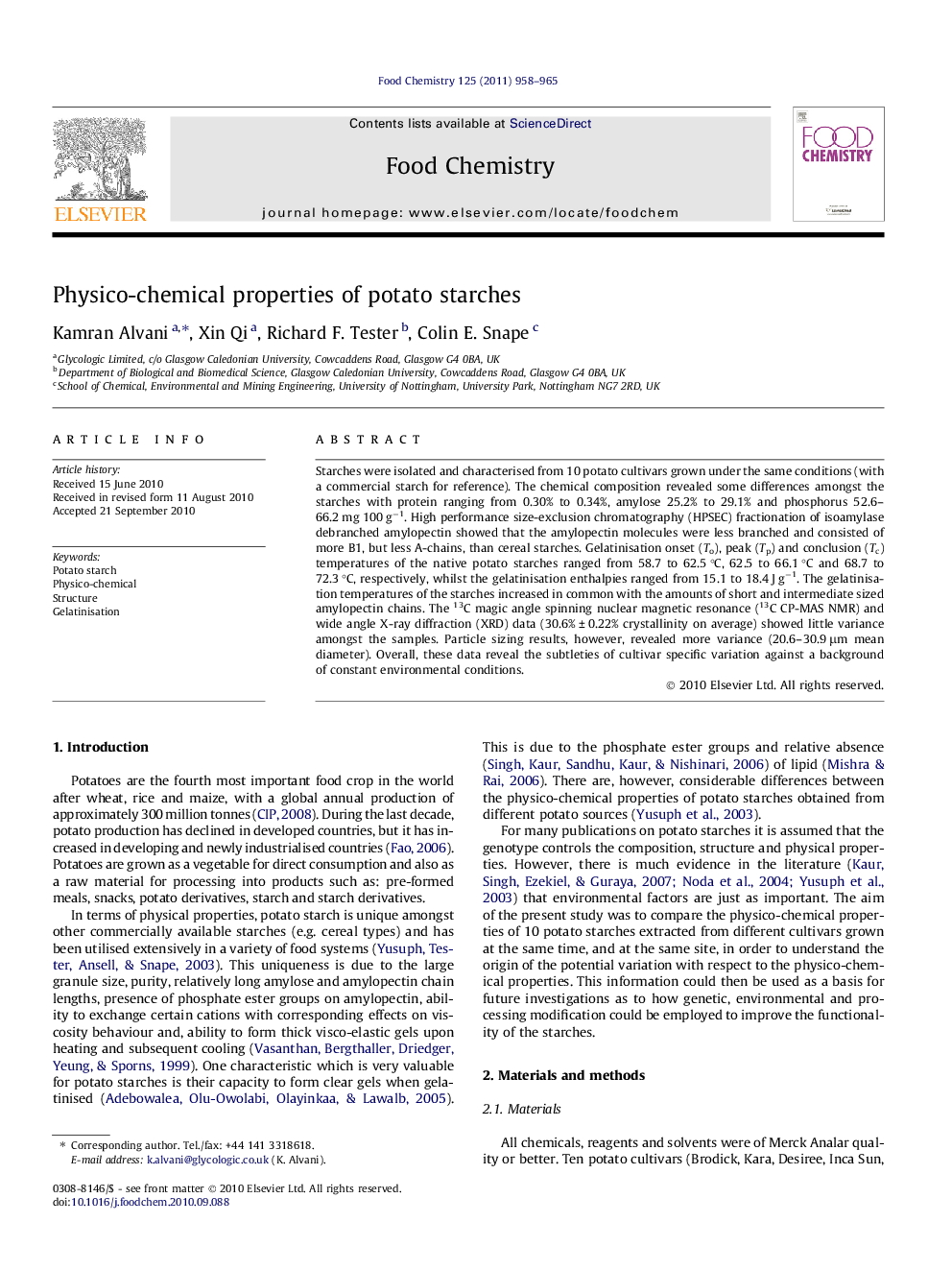 Physico-chemical properties of potato starches