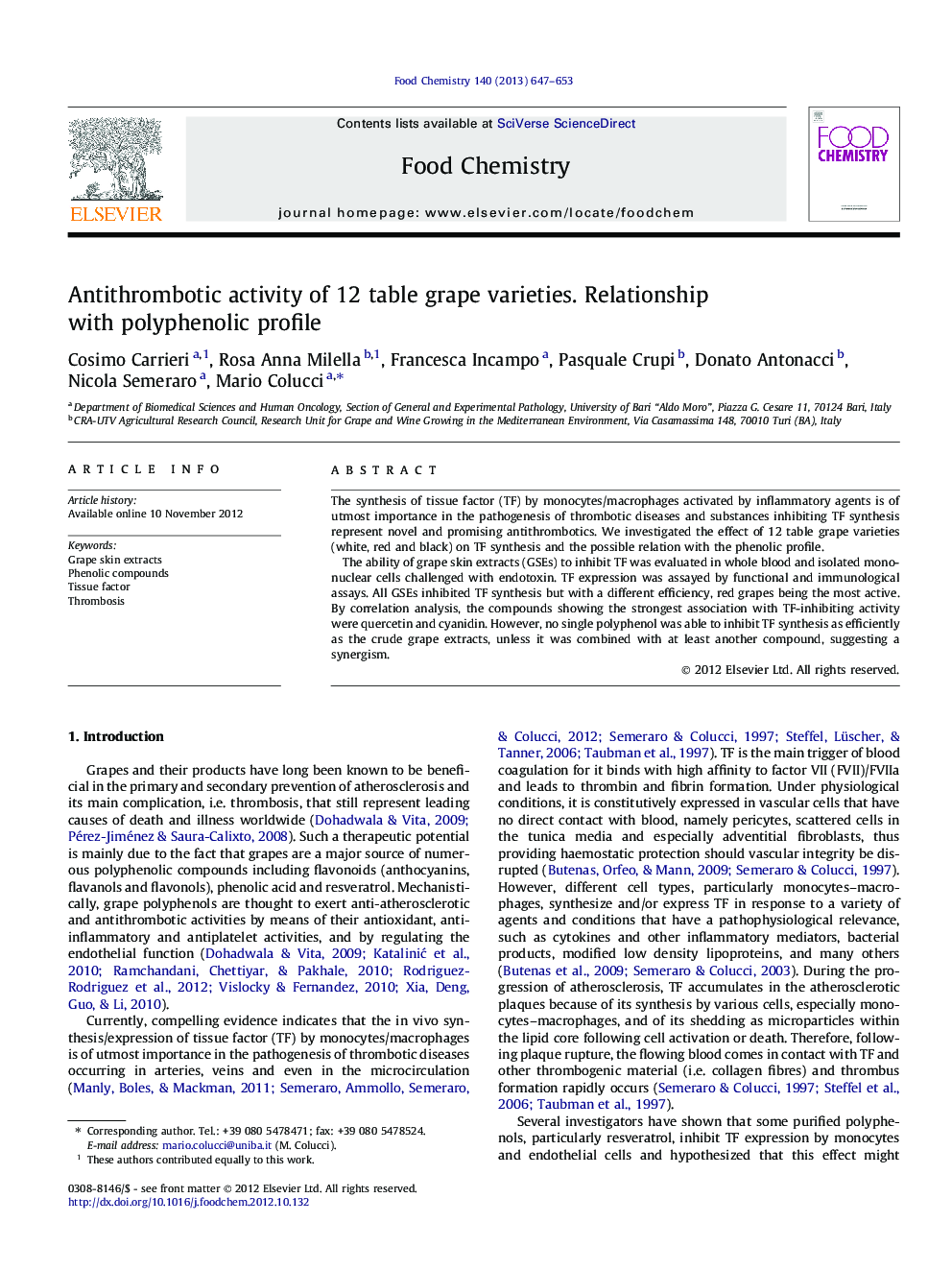 عکس صفحه اول مقاله: Antithrombotic activity of 12 table grape varieties. Relationship with polyphenolic profile Antithrombotic activity of 12 table grape varieties. Relationship with polyphenolic profile