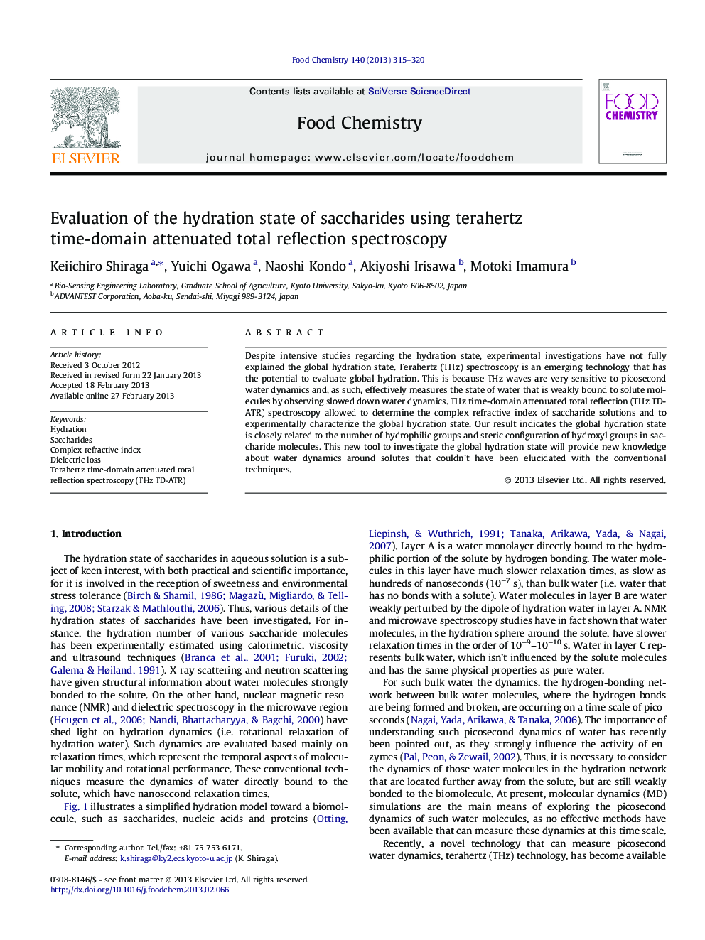 Evaluation of the hydration state of saccharides using terahertz time-domain attenuated total reflection spectroscopy