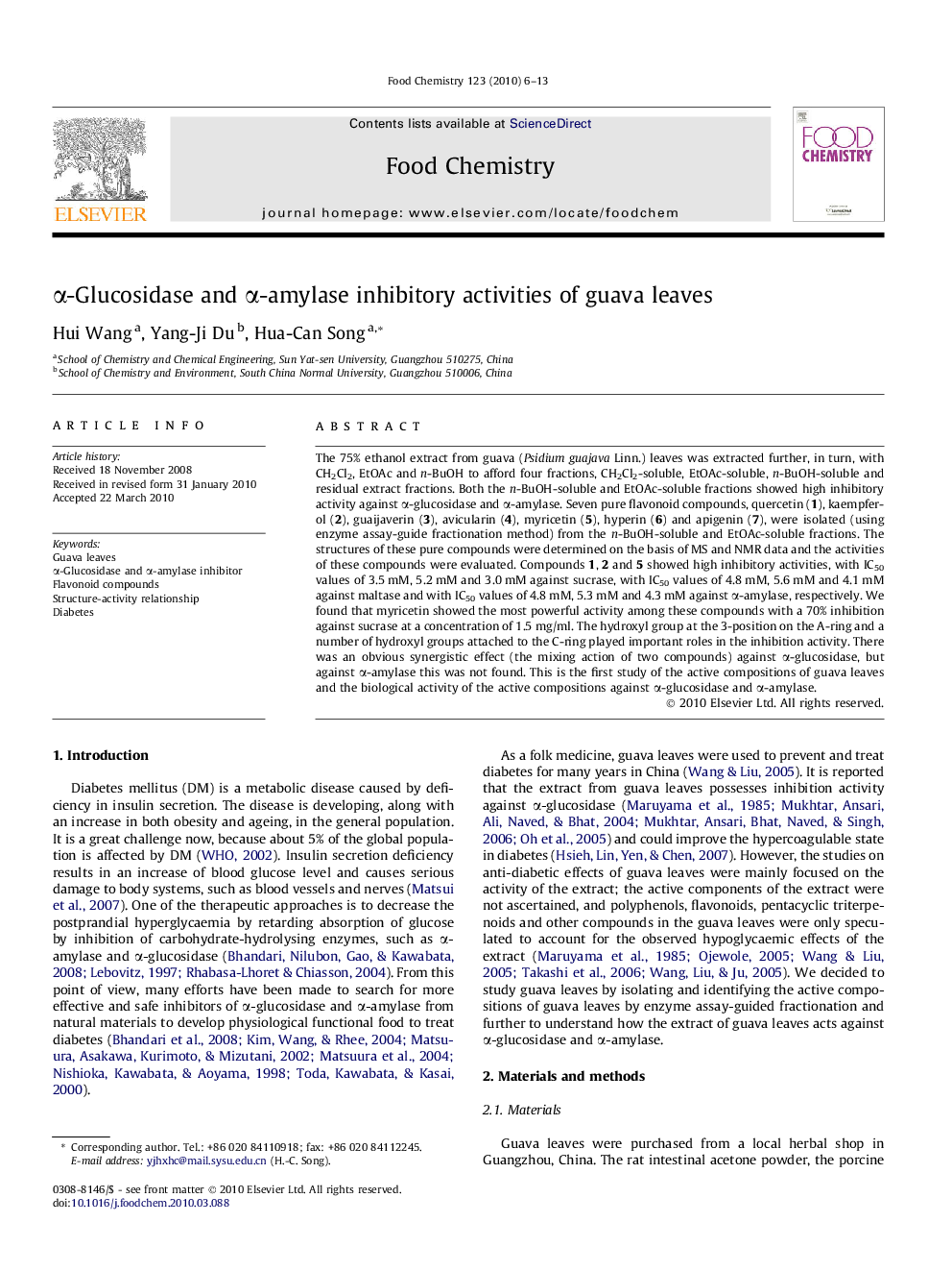 α-Glucosidase and α-amylase inhibitory activities of guava leaves