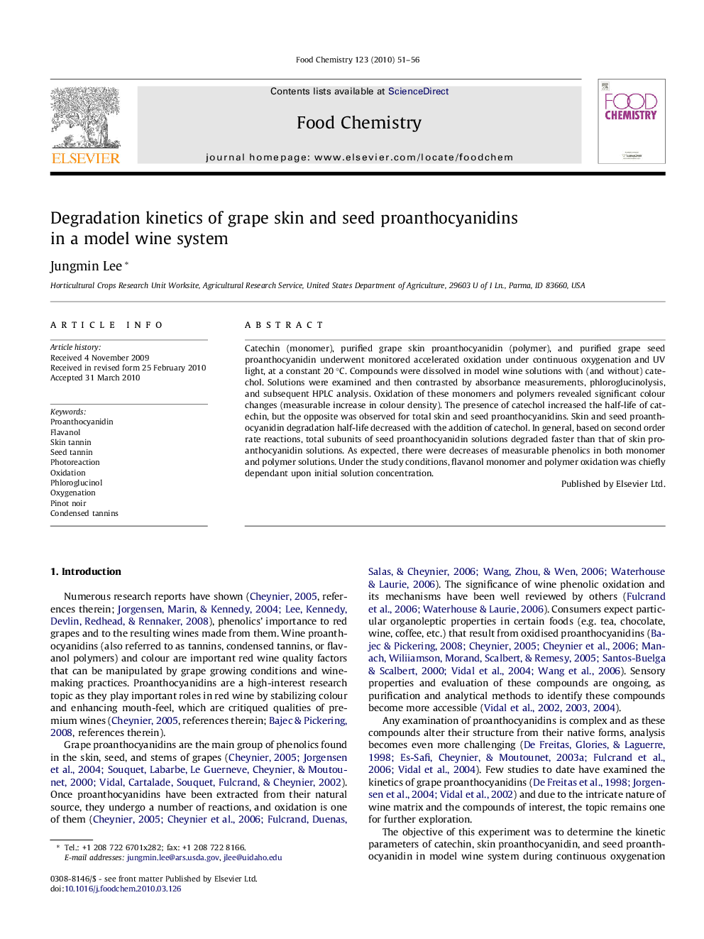 Degradation kinetics of grape skin and seed proanthocyanidins in a model wine system