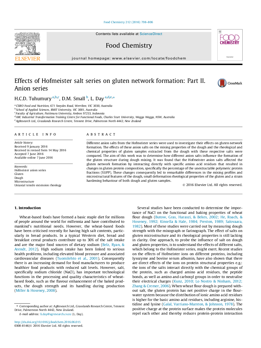 Effects of Hofmeister salt series on gluten network formation: Part II. Anion series