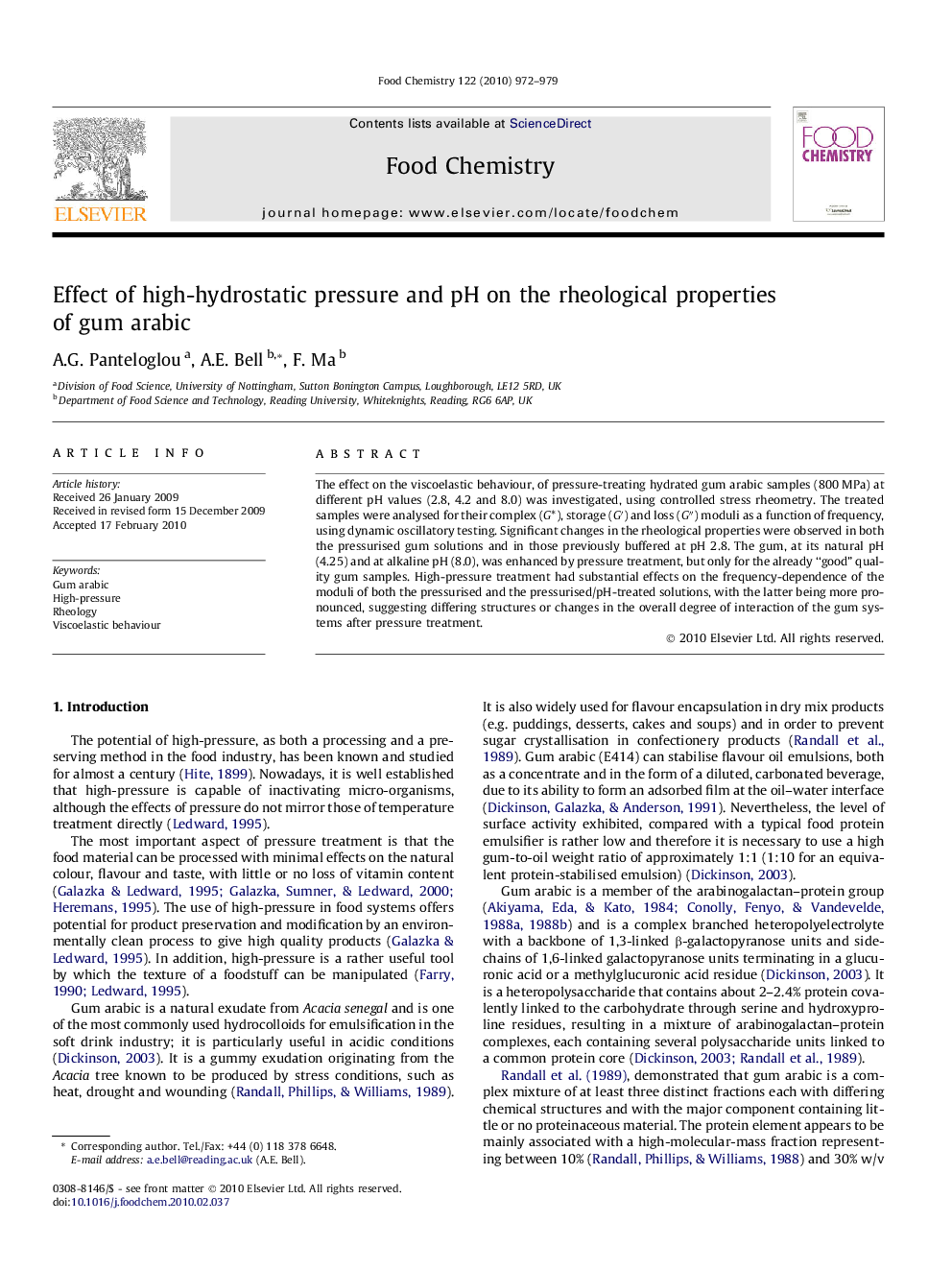 Effect of high-hydrostatic pressure and pH on the rheological properties of gum arabic