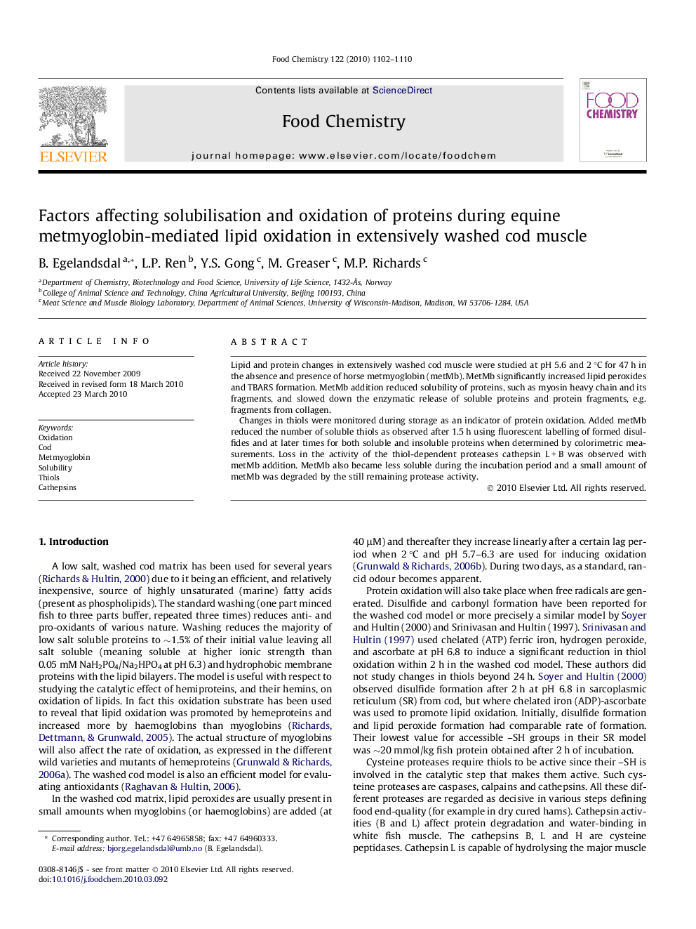 Factors affecting solubilisation and oxidation of proteins during equine metmyoglobin-mediated lipid oxidation in extensively washed cod muscle