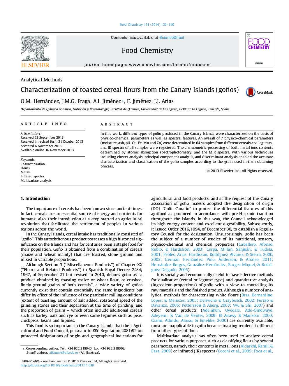 Characterization of toasted cereal flours from the Canary Islands (gofios)