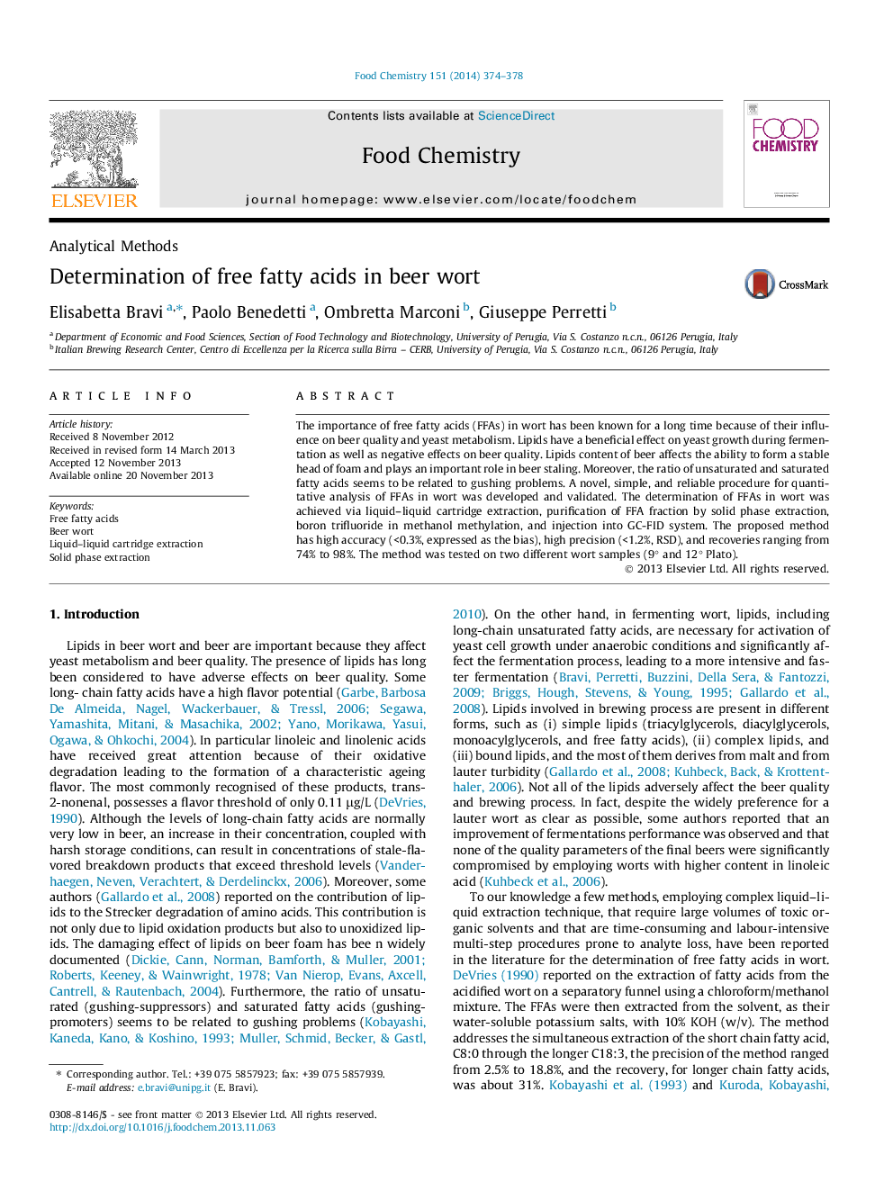 Determination of free fatty acids in beer wort