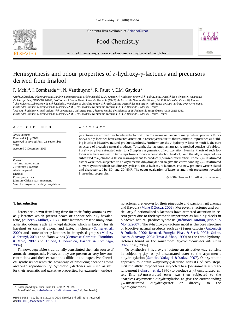 Hemisynthesis and odour properties of δ-hydroxy-γ-lactones and precursors derived from linalool